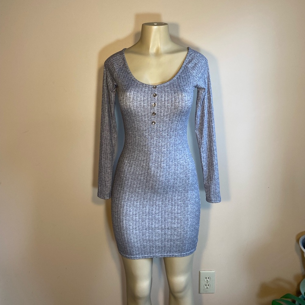 Chic Long Sleeve Gray Dress